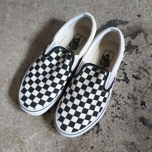 Vans Checkered Slip On Shoes Off White/Black Mens Size 7
